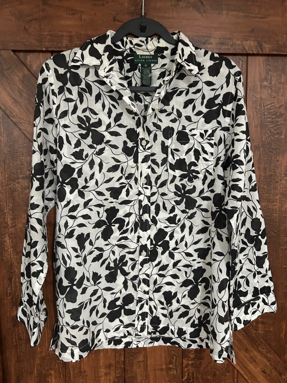 Lauren Ralph Lauren Black & White Floral Button-Front Blouse